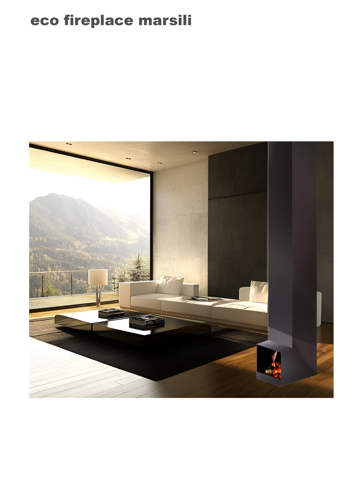 bioethanol-haengekamin-decke-deckenmontage-ethanolkamin-marisili-l-form-schwarz-stahl-mit-flammen-minimalistisches-modernes-wohnzimmer-tisch-sofa-panoramafenster-blick-auf-berge-natur